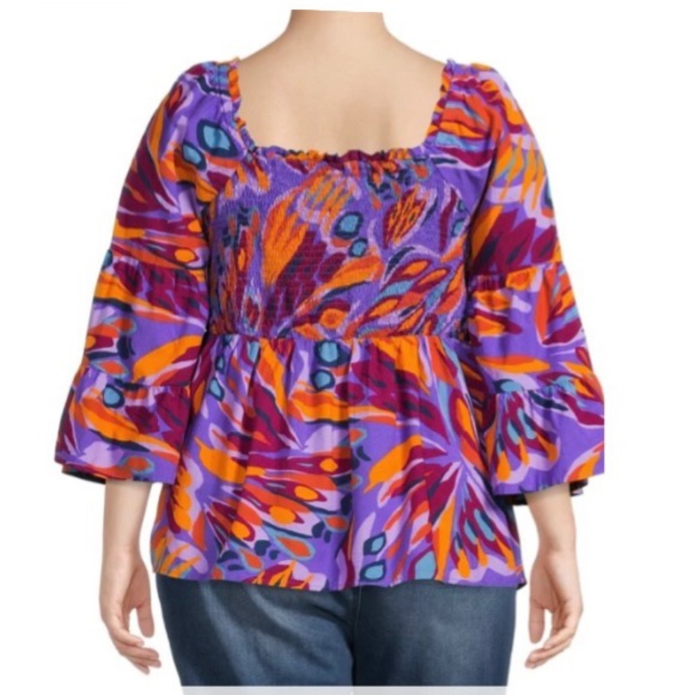 🧋 TERRA & SKY Abstract Butterfly Island Purple Print Smock Top NWT 4X - Picture 3 of 15